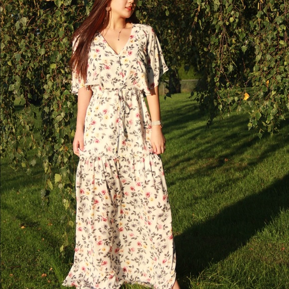 (CLEARANCE)Floral. Button-Down Maxi Dress - Picture 1 of 8